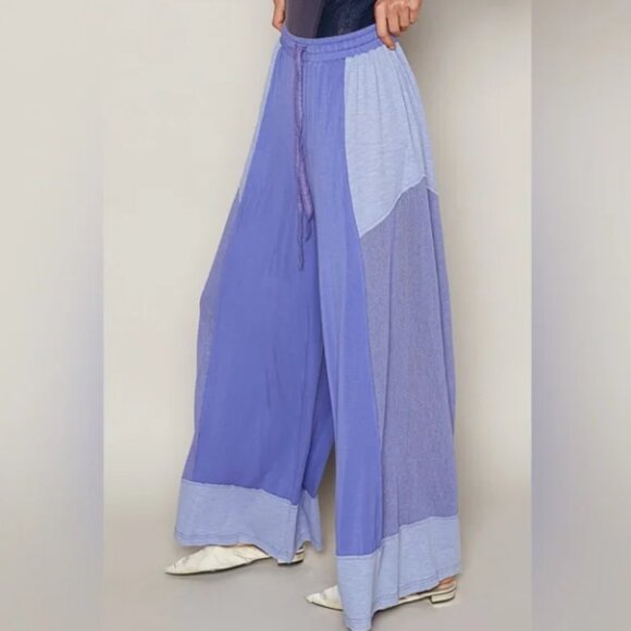 POL Iris Purple Wide Leg Palazzo Pants Jersey & rib mix w raw edge detail S,M,L - Picture 2 of 3